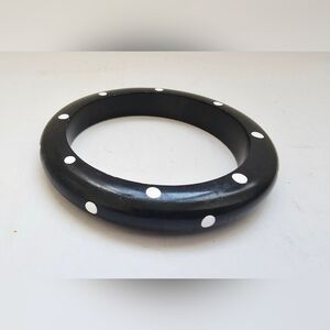 Retro Black and White Handpainted Polka Dot Wood Bangle